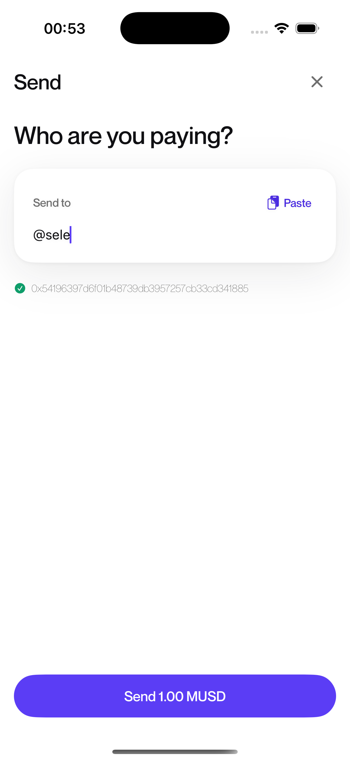 Pay any @handle, resolved before you sign